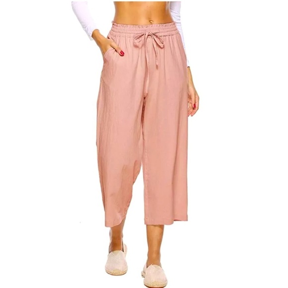 Amazon Essentials Pants - NWOT 100% Linen Size Small Dusty Rose Crop Pants